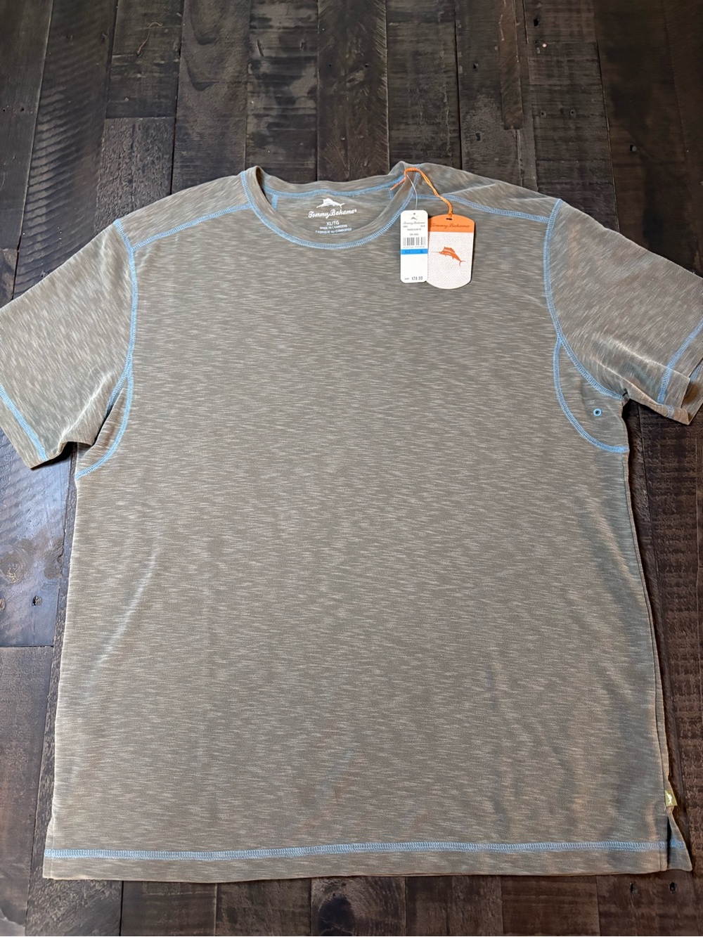 Tommy Bahama Men's Heathered Gray Short-Sleeve Tee with Blue Topstitch